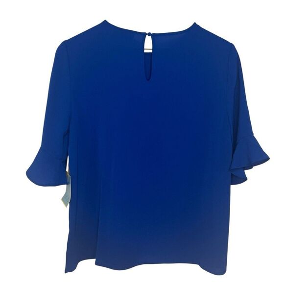 CeCe Ruffled-Cuff 3/4-Sleeve Crew Neck Blouse Womens Small Royal Blue Top - Picture 3 of 7